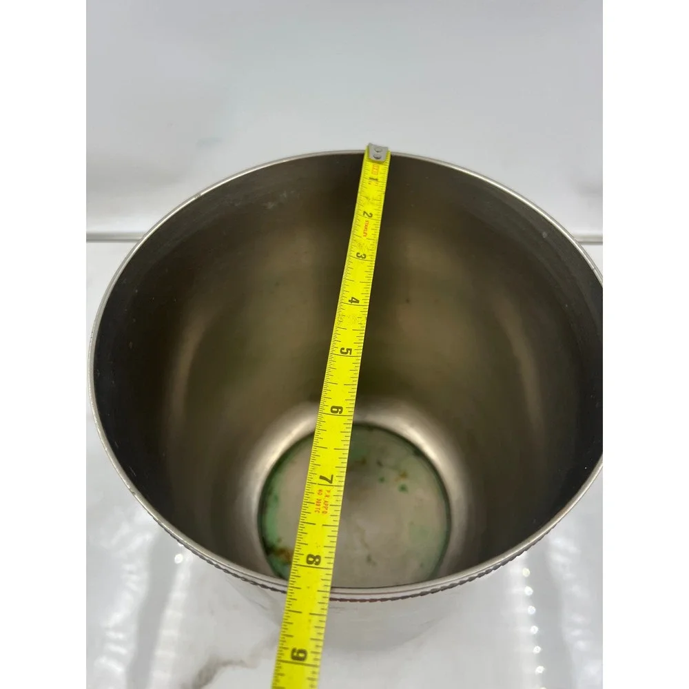 Vintage Brushed Silver Trash Can Bin Beaded Rim Made in India